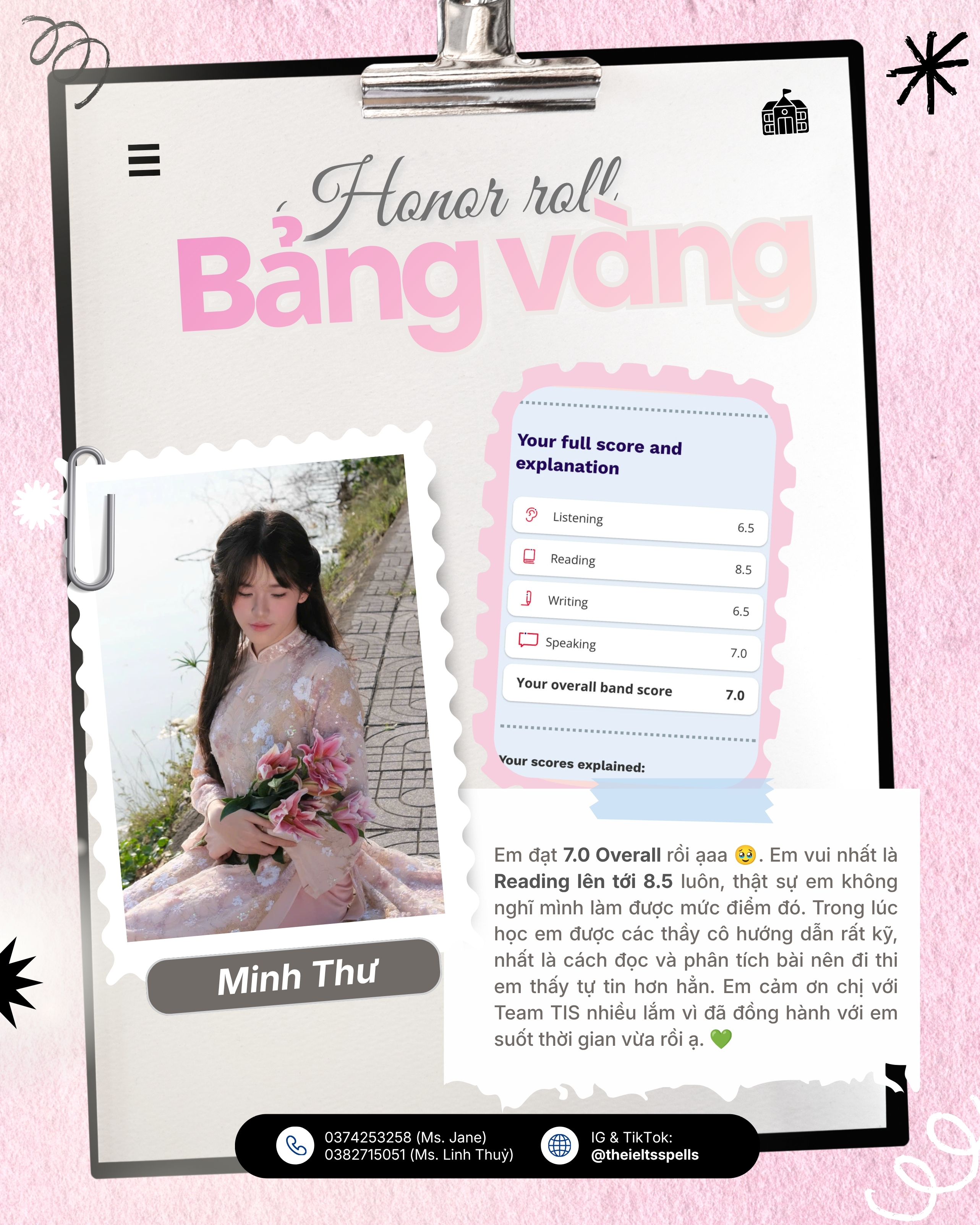 Bảng vàng vinh danh Minh Thư